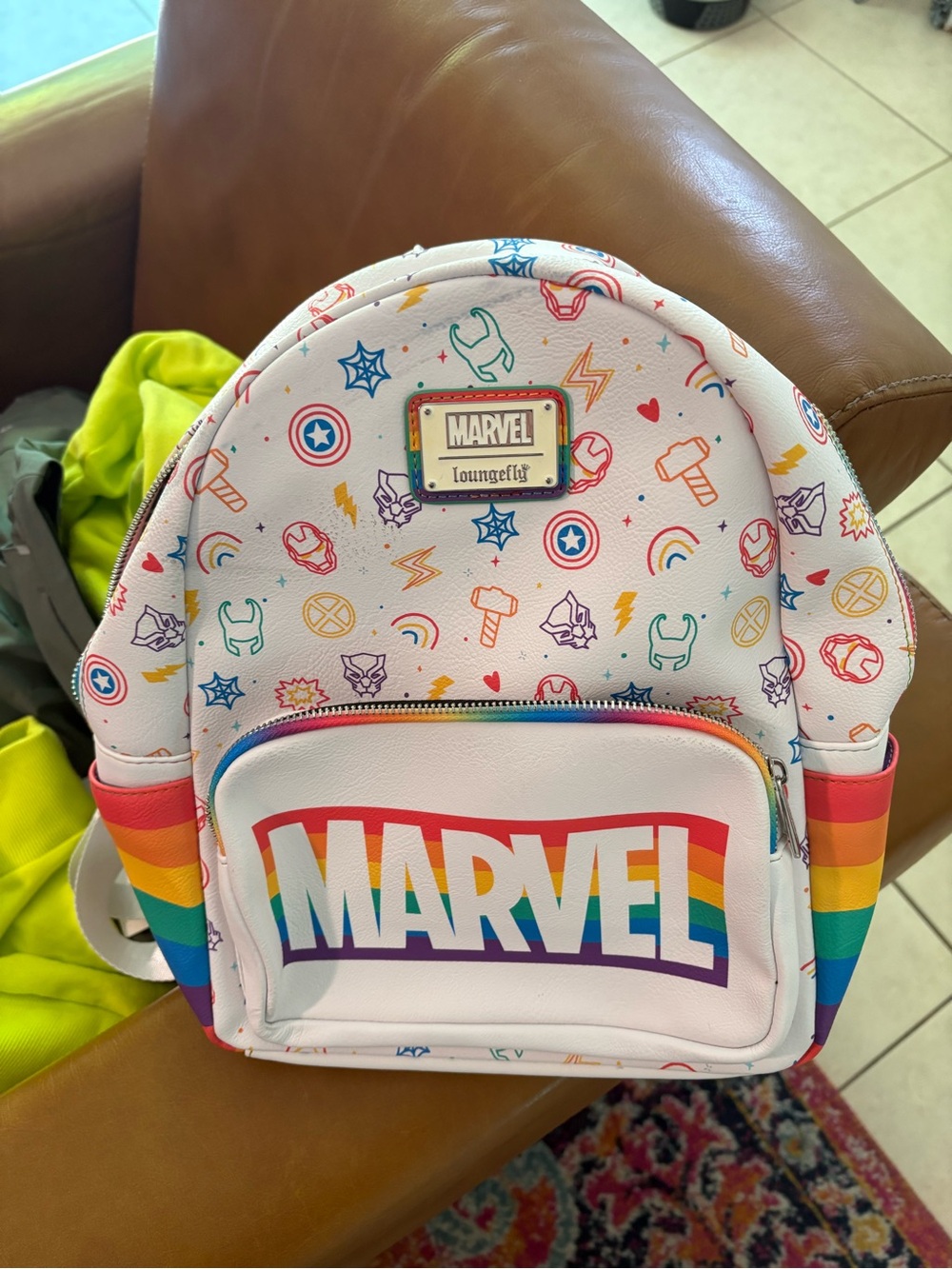 Loungefly White Marvel Rainbow Logo Mini Backpack
